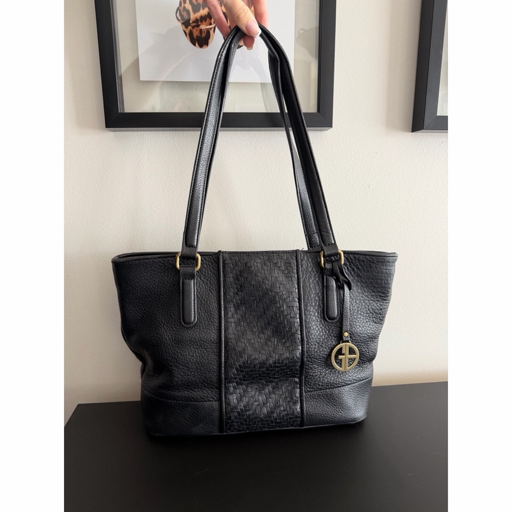 Black Woven Panel Tote Bag with Gold Accent - GianiBernini
